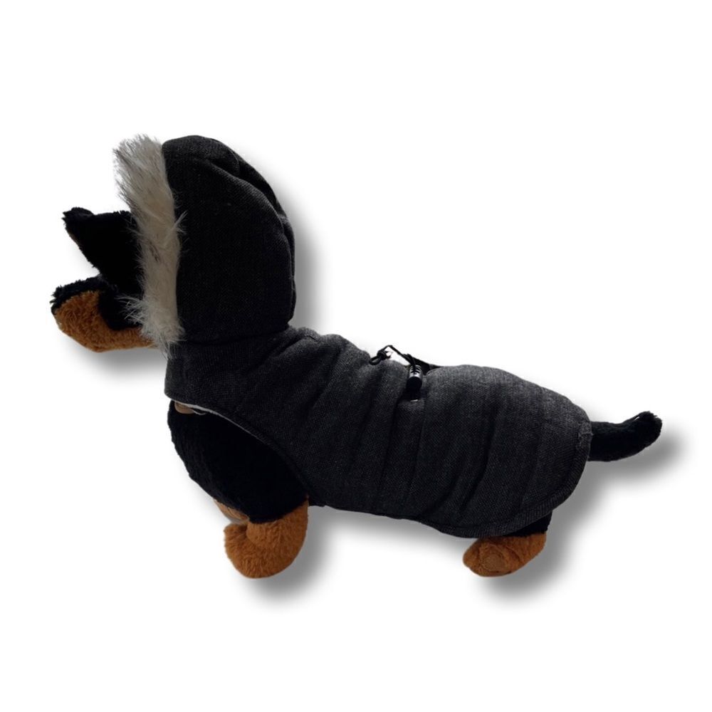 Dog Puffer Gray Tweed Cinched Waist with Fur Trimmed Hood • Size Small • NWT